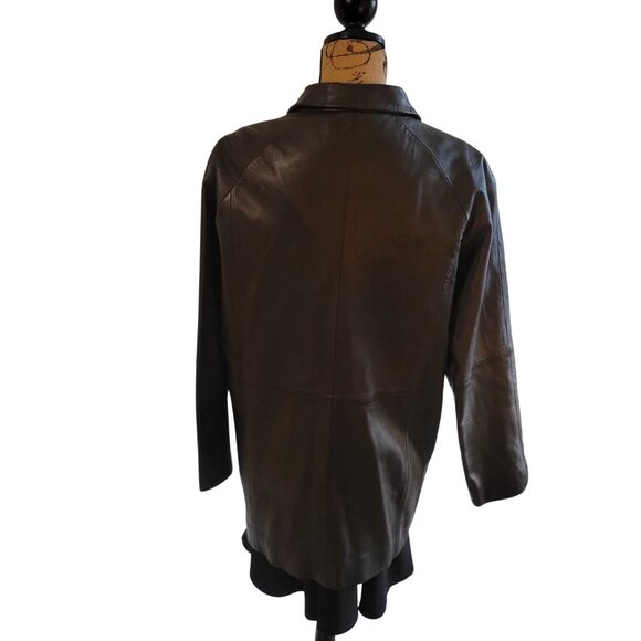 NYC Whet Blu Smooth Mid- Length Leather A-Line Jacket /Coat- M - Picture 6 of 13